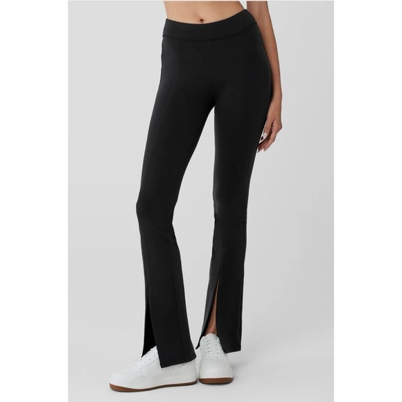 Alo Yoga Leggings Womens Small Black Airbrush High Waist Flutter Slit Flare Leg - Picture 1 of 16